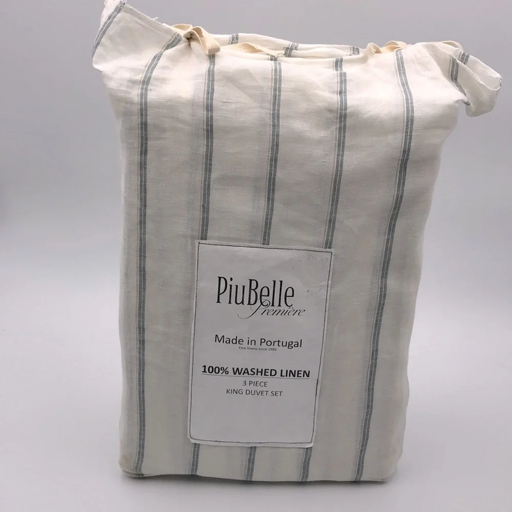 PiuBelle Stripe Linen King Duvet Cover Set